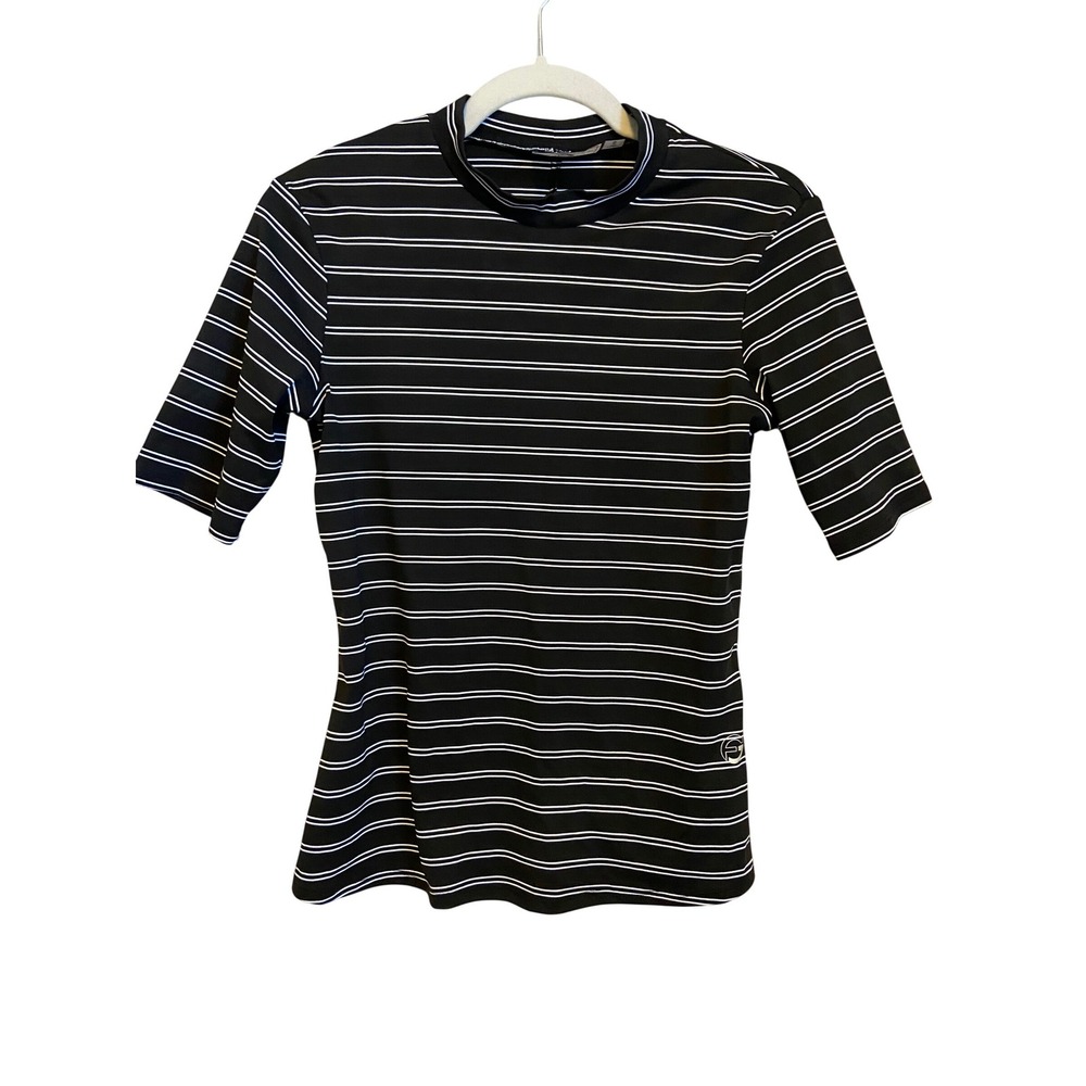Foray Golf Black White Stripe Short Sleeve Golf Polo Shirt Womens Small